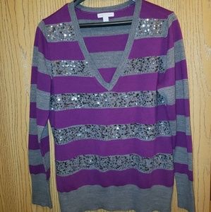 Sequined grey and purple sweater